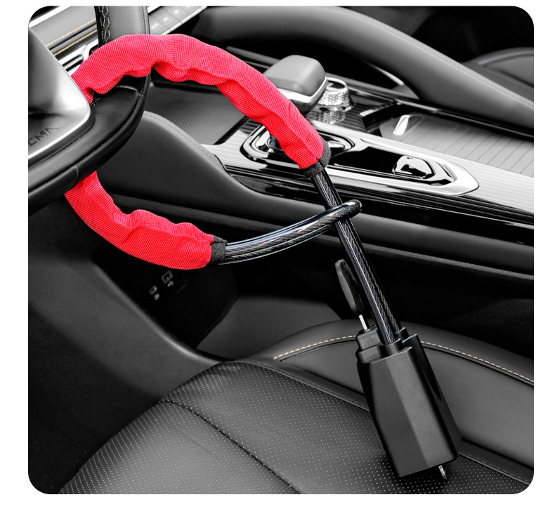 Car steering wheel lock, vehicle security anti-theft lock, seat belt buckle lock, retractable steel cable lock, wire rope lock