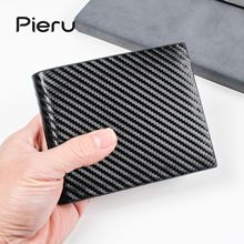跨境PIERU新款短款碳纤维钱包男士横款多卡位青年简约时尚零钱包