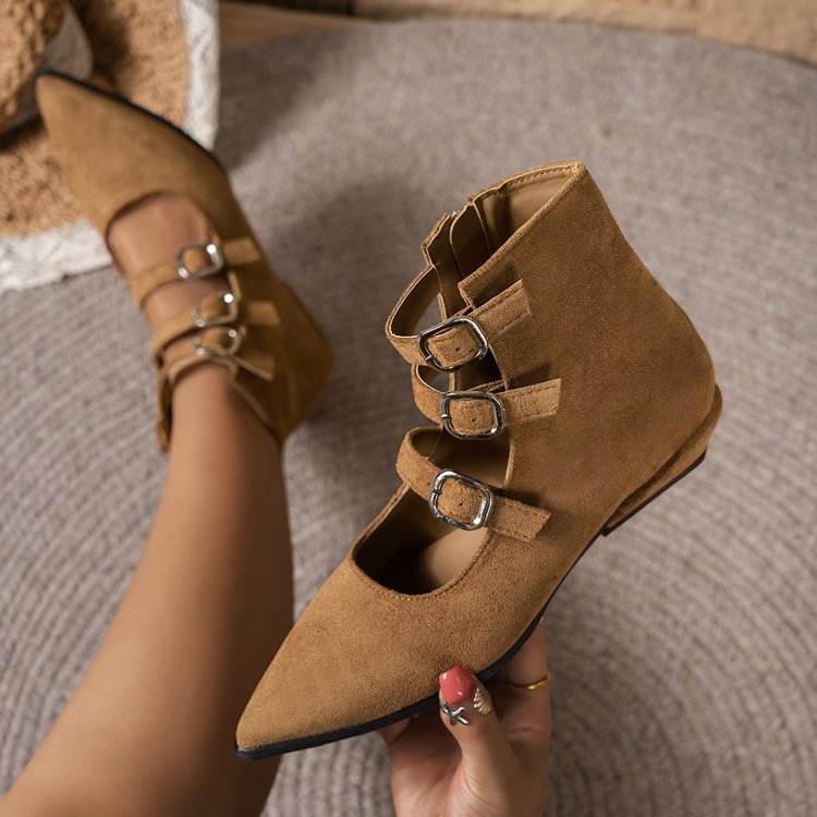 Sheepskin Version~2026 New Style Pointed Toe Chunky Heel Buckle Ankle For Women, Fashionable And Elegant, Versatile_vogvips.com