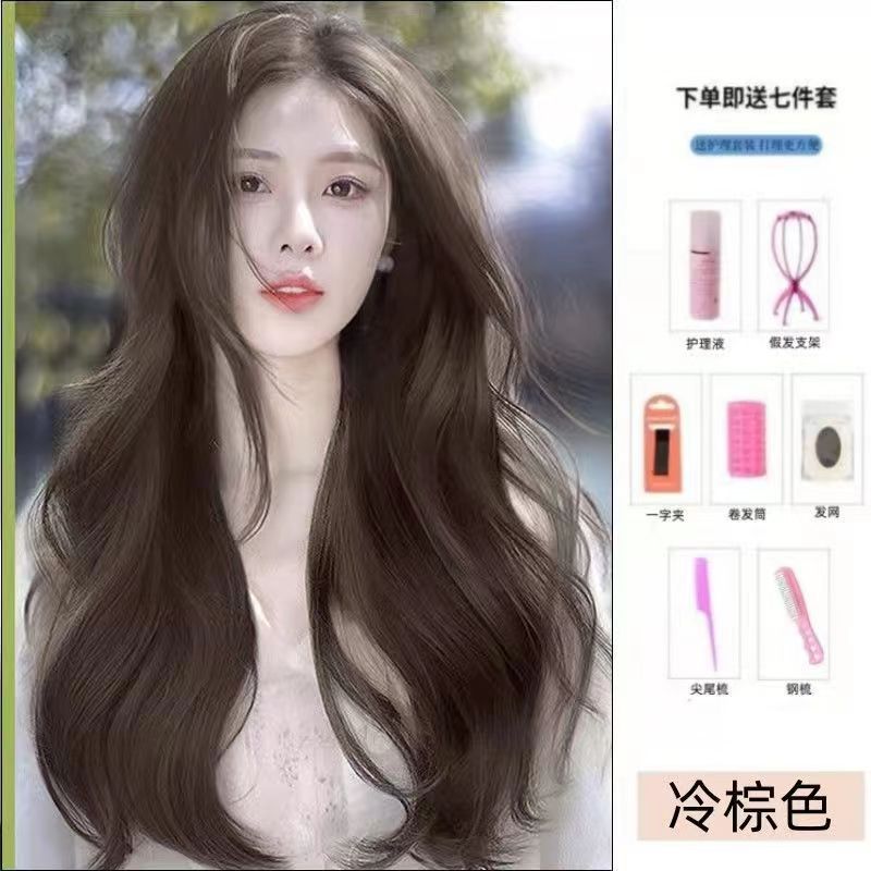 Ruolan Xuchang 女性用ウィッグ、フルヘアスタイル、大きなウェーブのかかったロング巻き毛、ファッショナブルでナチュラルなフルウィッグ、巻き毛、フルヘッドギア|undefined