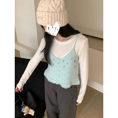 韩系彩色多巴胺花朵刺绣短款吊带背心碎花短款上衣女2025夏季新款