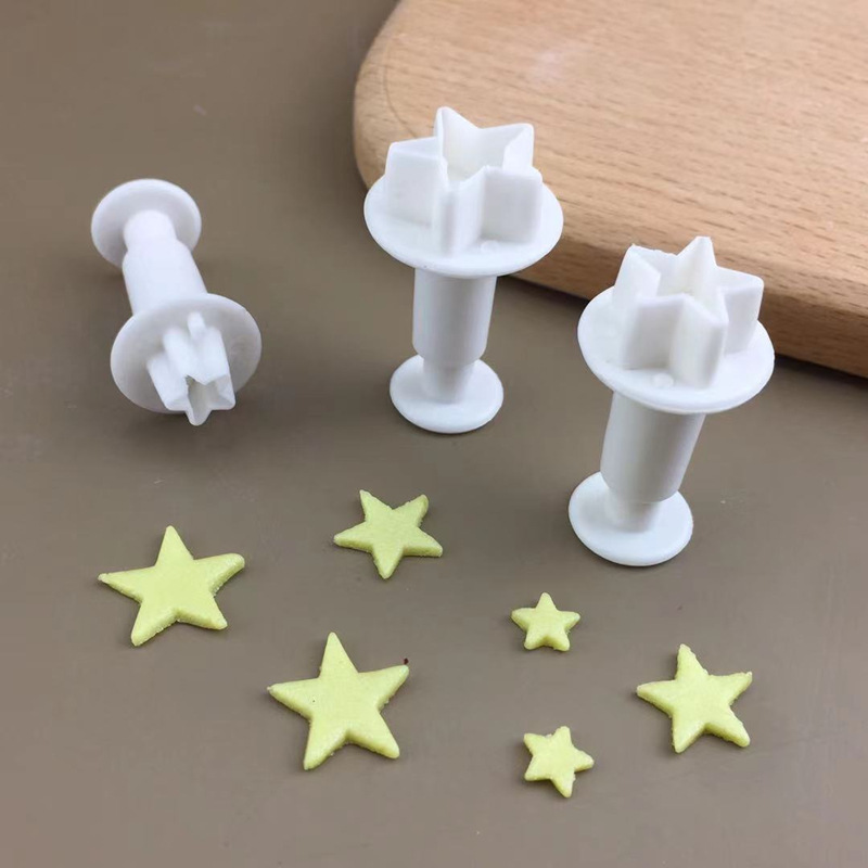 3PCS Mini Five-pointed Star Sugar Flower Stamper Five-pointed Star Spring Stamper DIY Baking Fantang Cake Mold Egg