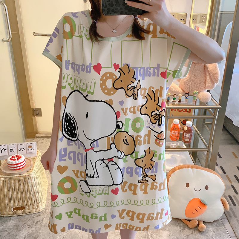 Transfronteriza al por mayor de dibujos animados lindo suelto más tamaño camisón puede ser usado delantero y trasero impreso tamaño libre pijamas de las mujeres desgaste del hogar