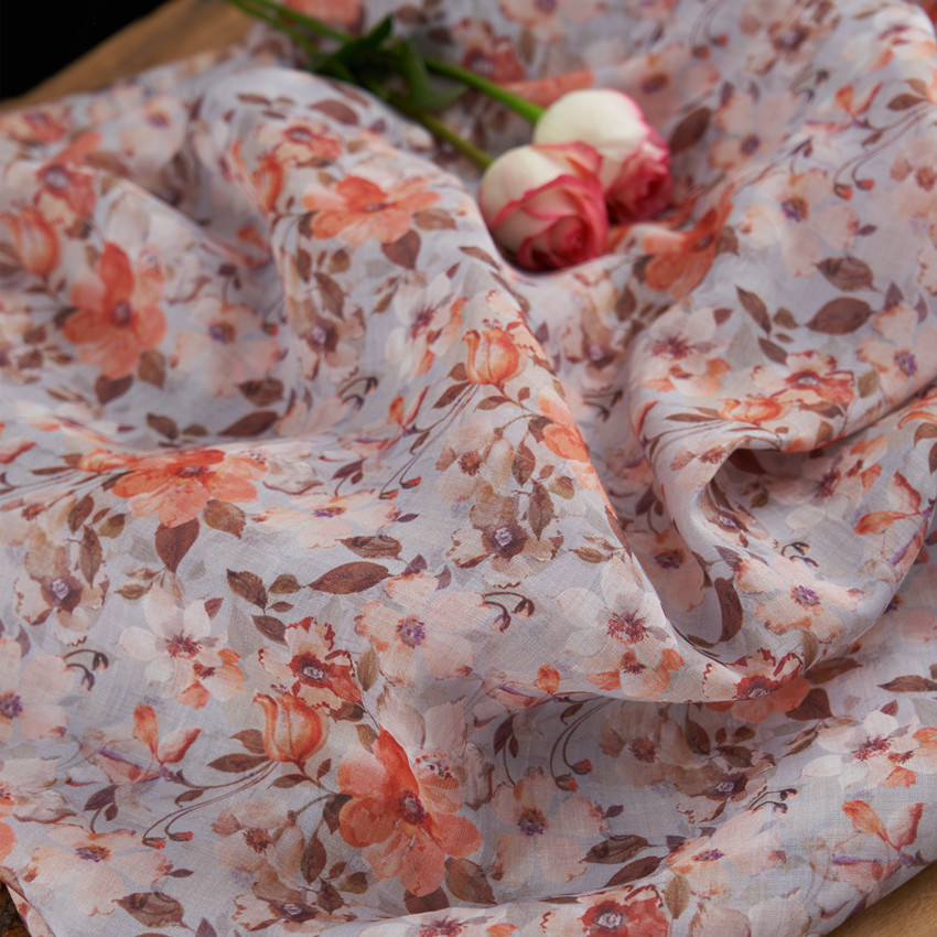 【萦梦】春夏高支纯苎麻连衣裙衬衫袍田园花卉印花服装印染布料