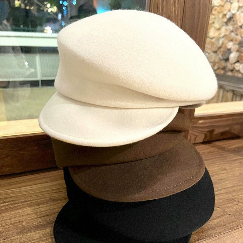 Однотонная шерстяная берета осень-зима черная однотонная шерстяная берета