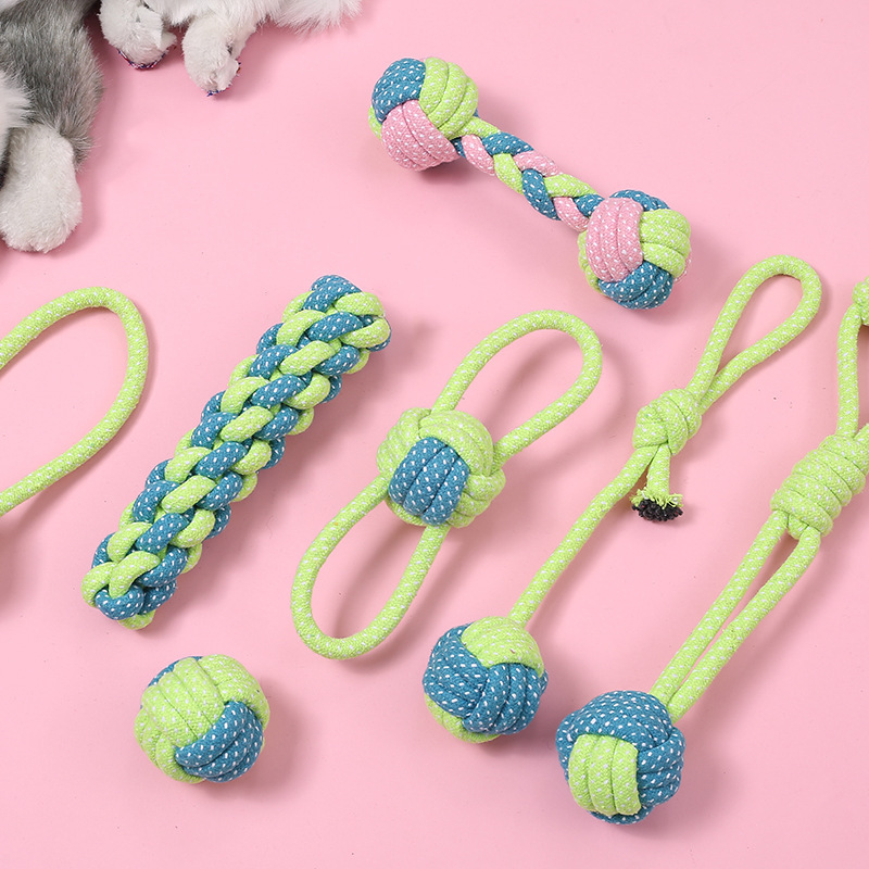 Juego de juguetes para perros y gatos, juguete de cuerda de algodón resistente a mordidas con nudo de bola, juguete para limpiar los dientes, suministros transfronterizos para mascotas, juguetes para perros