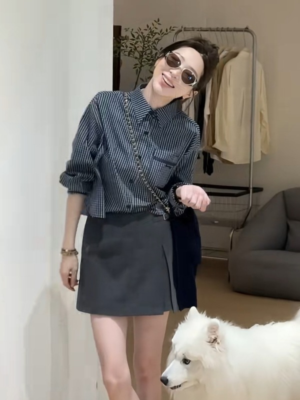 韩系格子披肩长袖衬衫女2025早秋新款小个子衬衣宽松显瘦百搭上衣|undefined
