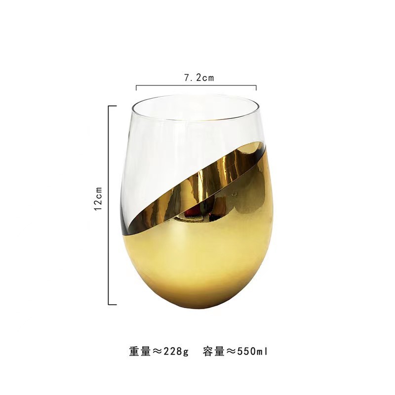 Household drinking cup, creative light luxury egg cup, sparkling water cup, heat-resistant Internet celebrity glass cup, beveled edge electroplated egg cup