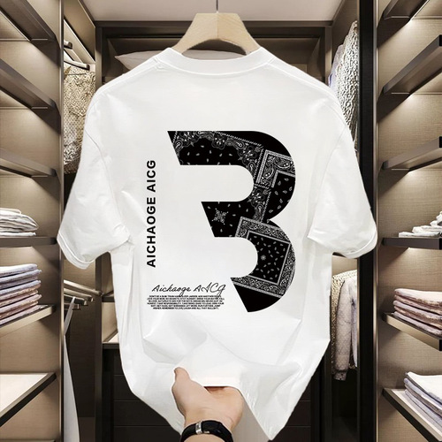 Heavyweight pure cotton short-sleeve T-shirt, casual fashion, unisex summer, Insta white match, round neck top, trendy and versatile men's half-sleeve shirt