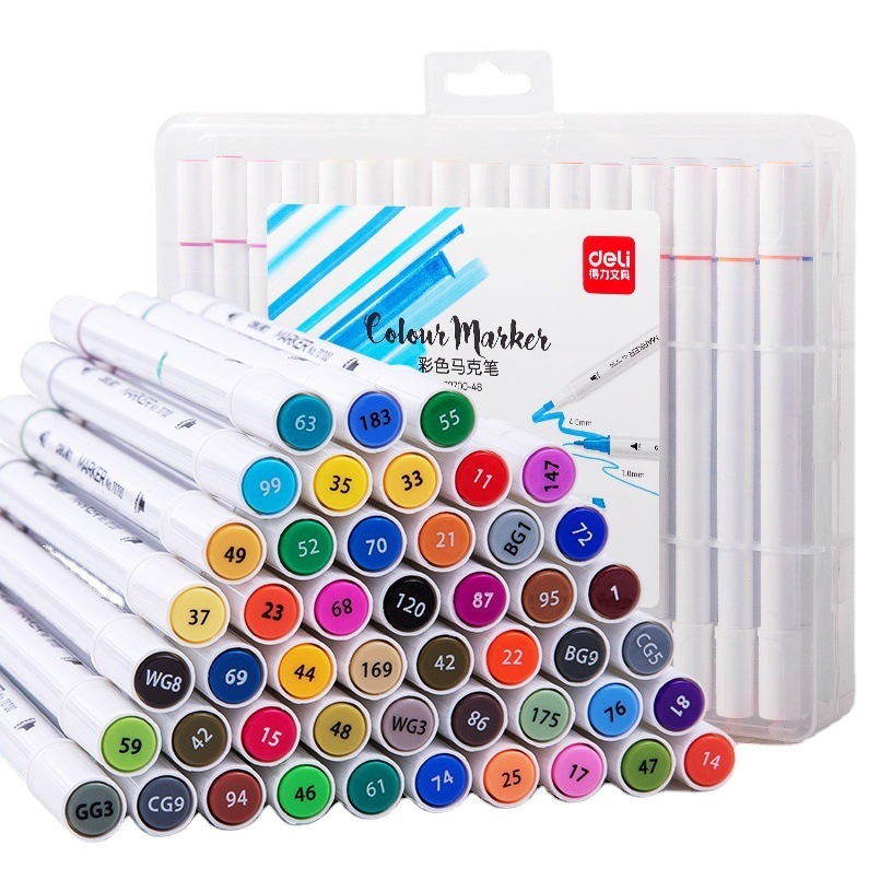 Deli 70700 Marker Pen Primary School Kidsren's Painting Graffiti Double-Ended Thin Rod Colorful Pen Set Stationery Wholesale