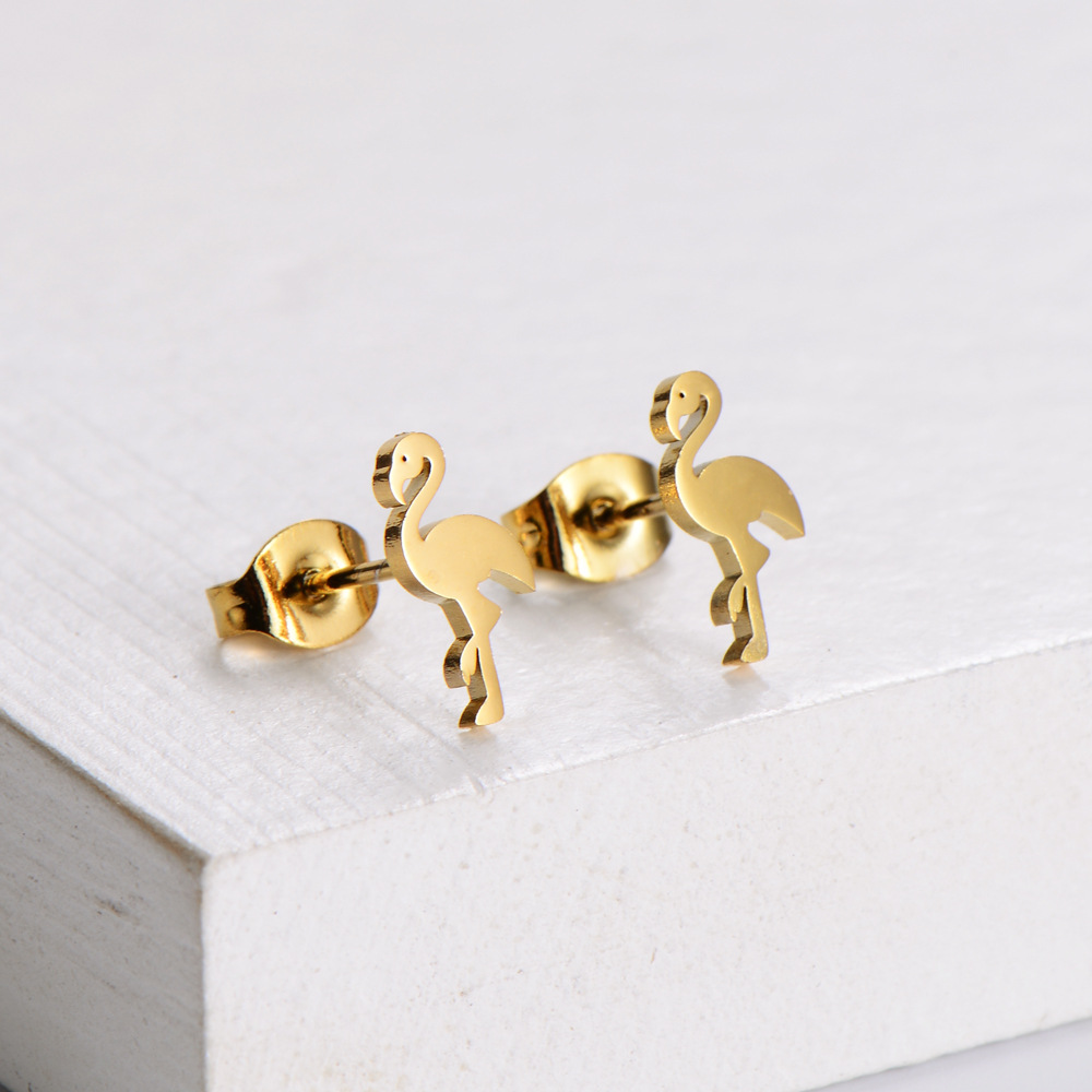 fashion titanium steel hollow red-crowned crane necklace earrings set wholesale Nihaojewelry