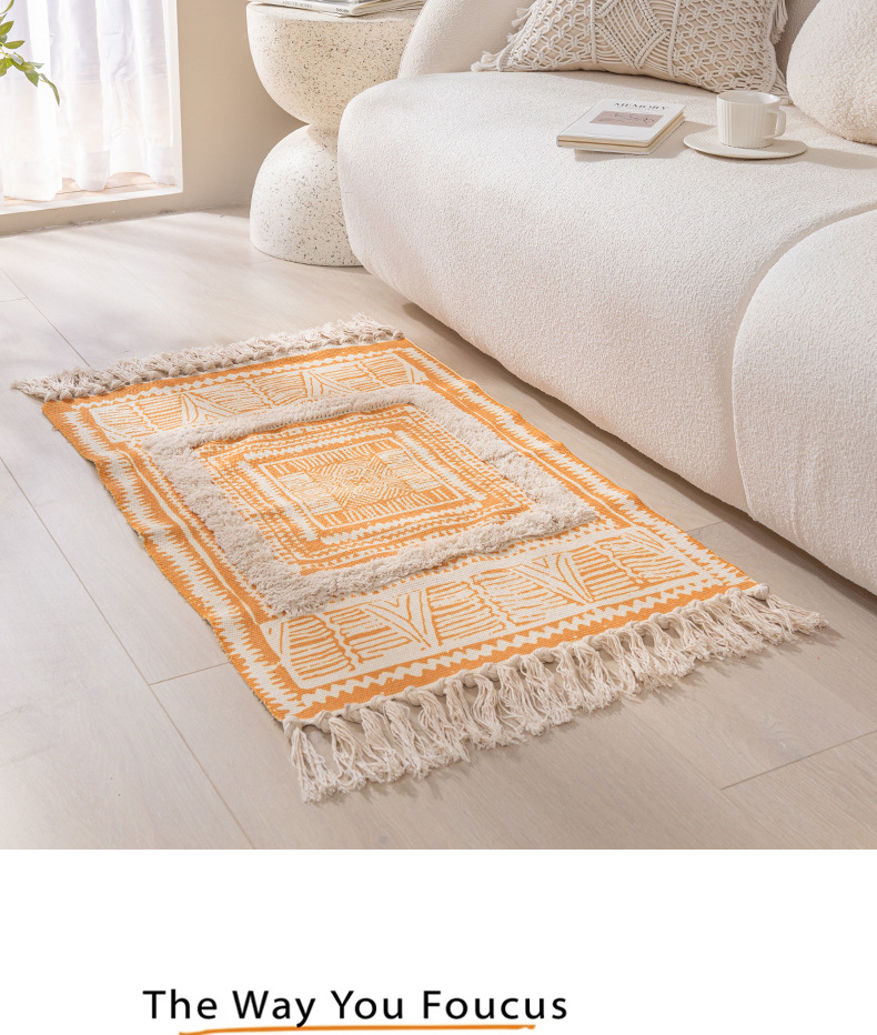 Simple Nordic Style Cotton Linen Tassel Bedroom Rug display picture 1