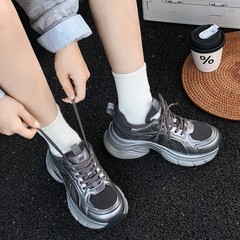 复古真皮透气超火老爹鞋女2025秋新款轻便舒适百搭厚底休闲运动鞋