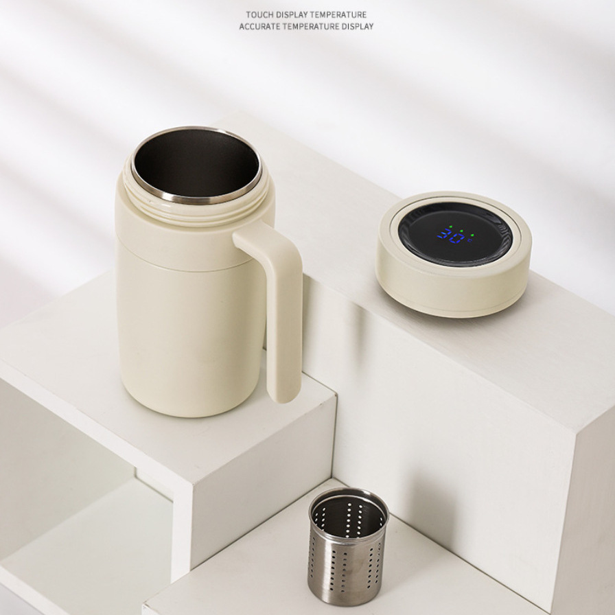 Inteligente 316 de acero inoxidable ventosa control temperatura del negocio taza separación té Oficina esmerilado con mango regalo