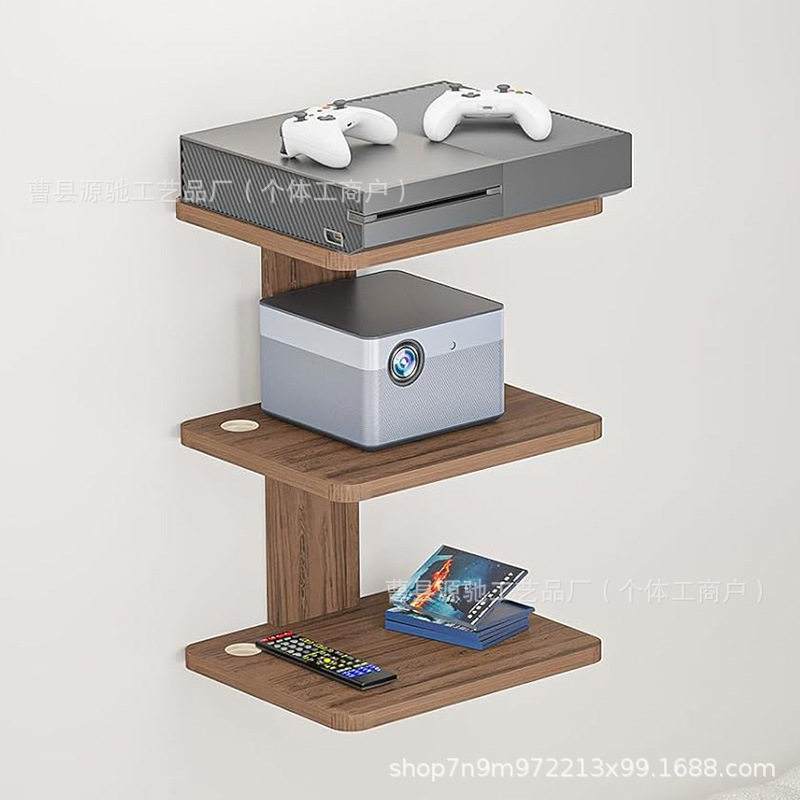 Wooden Projector Stand Multi-Layer Game Controller Set-Top Box Wall-Mounted Storage Rack Living Room Router Storage Rack
