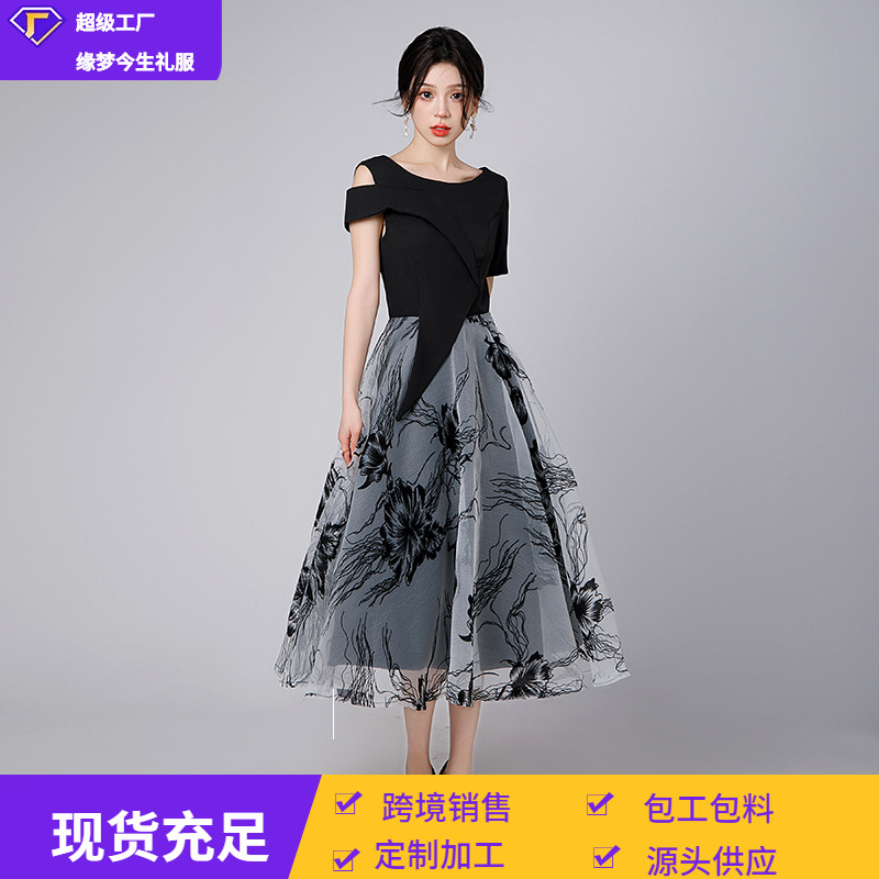 Evening Dress for Petite Women 2026 New Lace Mesh Can Be Worn Casually French Style Art Exam Piano Conductor Performance Outfit