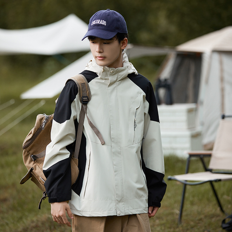 アウトドアマウンテンスタイルカップルスポーツウインドブレーカー単層防風防水ウインドブレーカー女性登山服メンズフード付き取り外し可能|undefined