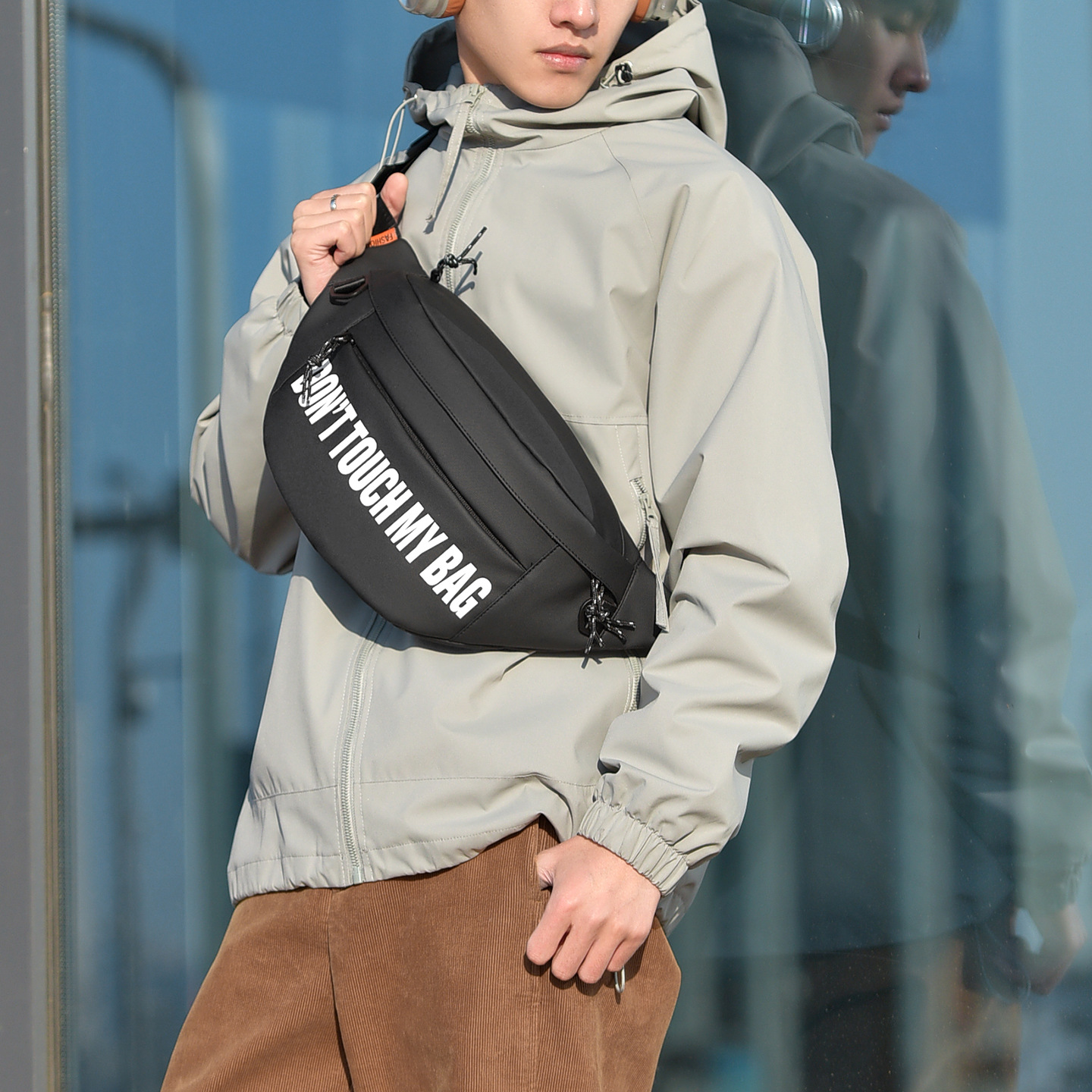 Men's Textured Crossbody Bag, Commuter Chest Bag, Trendy and Cool Design, Cycling Motorcycle Backpack, Sports Cross-Border Shoulder Bag