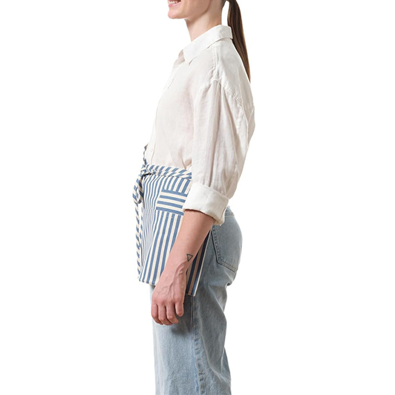 Delantal transfronterizo logotipo personalizado barista ropa de trabajo 4 bolsillos a rayas delantal corto fábrica al por mayor