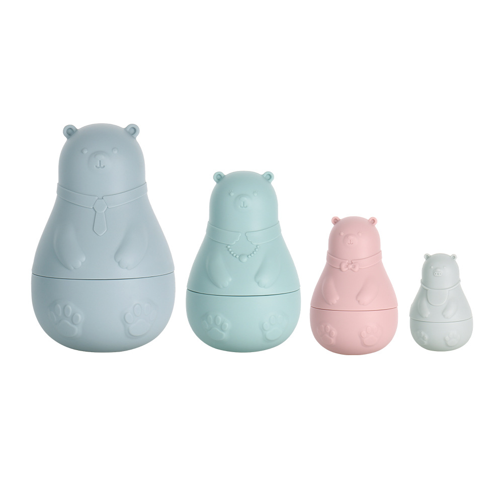 Fábrica nueva muñeca rusa de silicona educación temprana bloques de construcción educativos juguete bebé de silicona ensamblado muñeca de oso