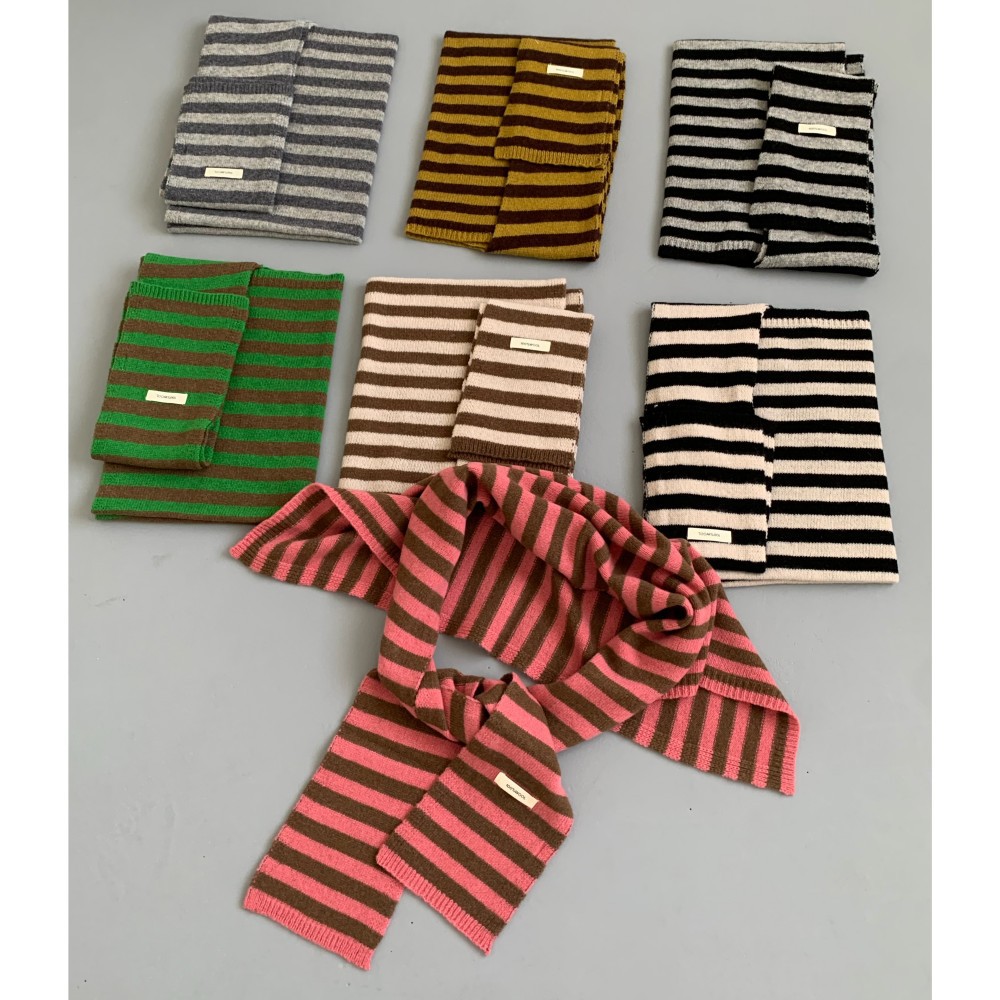 Korean high-end 100% Australian wool striped shawl for women, autumn and winter warm neck protector, T-shaped knotted cape, manufacturer