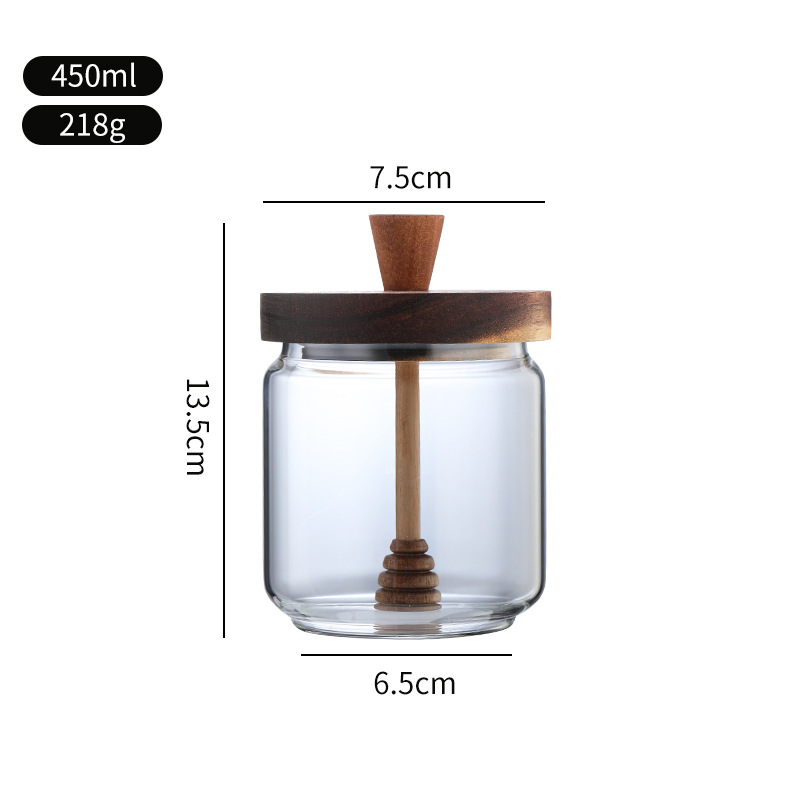 Tanque de almacenamiento de madera de acacia, tanque de miel, barra de mezcla transparente con tapa de borosilicato, tanque de vidrio sellado de almacenamiento de cocina