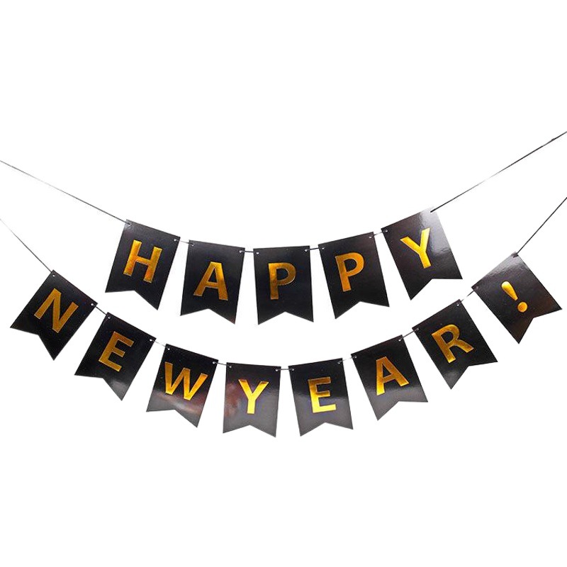 Feliz Año Nuevo decoración del partido diseño tire flor Feliz Año Nuevo dorado carta cola de pez tire bandera