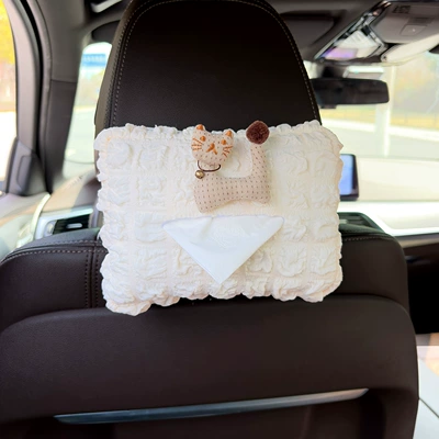 Car tissue box/set Creative Cute Bell Cat Simple - bell-cat-beige-puff-tissue-box