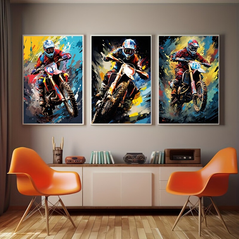 Dynamic Motocross Motorcycle Canvas Prints Frameless Wall Art Modern Minimalist Style Motorbike Decor