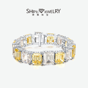 Shipei jewelry Europe and the United States luxury inlaid 12 karat high carbon diamond 10*12 female high sense 925 silver bracelet 17cm