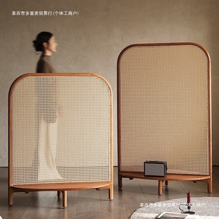 Living Room Japanese-Style Mobile Retro Partition Entrance Shelf Screen Rattan Woven Home Solid Wood Homestay Free Shipping
