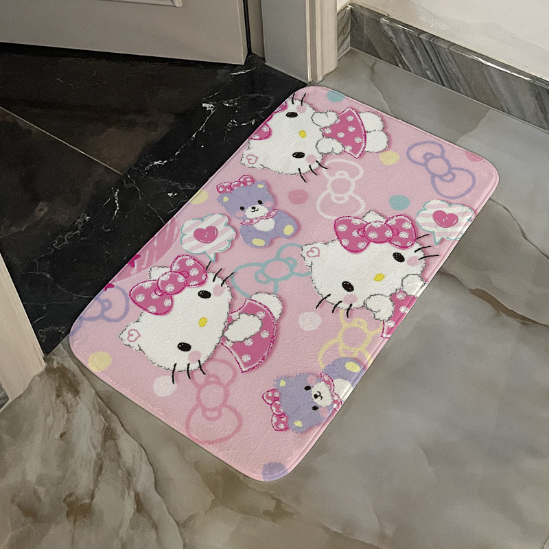 代发凯蒂猫卡通浴室垫家居装饰地毯卫生间脚垫法兰绒印花防滑地垫|undefined