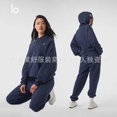 alo2025跨境卫衣女春秋季纯色慵懒风落肩帽衫休闲宽松长袖连帽