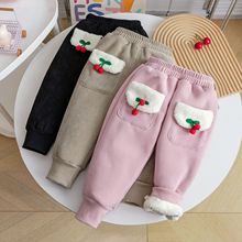 女童冬季加绒裤子宝宝加厚保暖一体绒休闲裤宽松幼儿羊羔绒卫裤