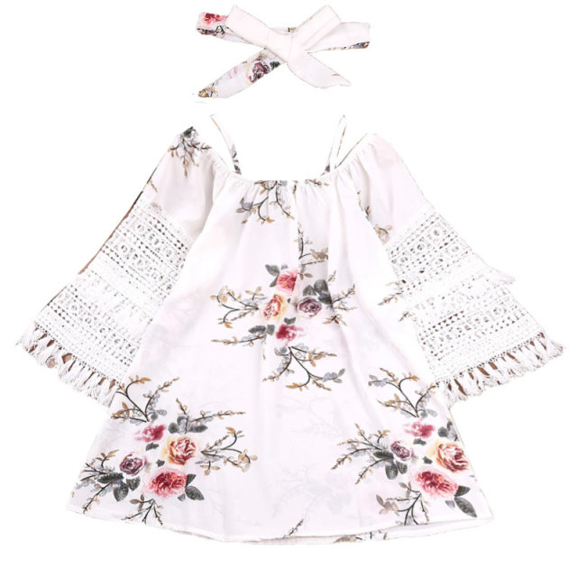 A generation hair girl dress new 2022 spring and autumn foreign print stitching long-sleeved princess skirt foreign trade children's clothing