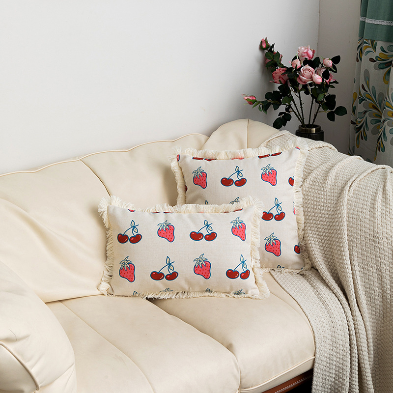 New Arrival Tassel Edge Decorative Plant Flower Cotton Linen Printed Pillowcase Home Decorative Sofa Cushion Cover_voghion.com
