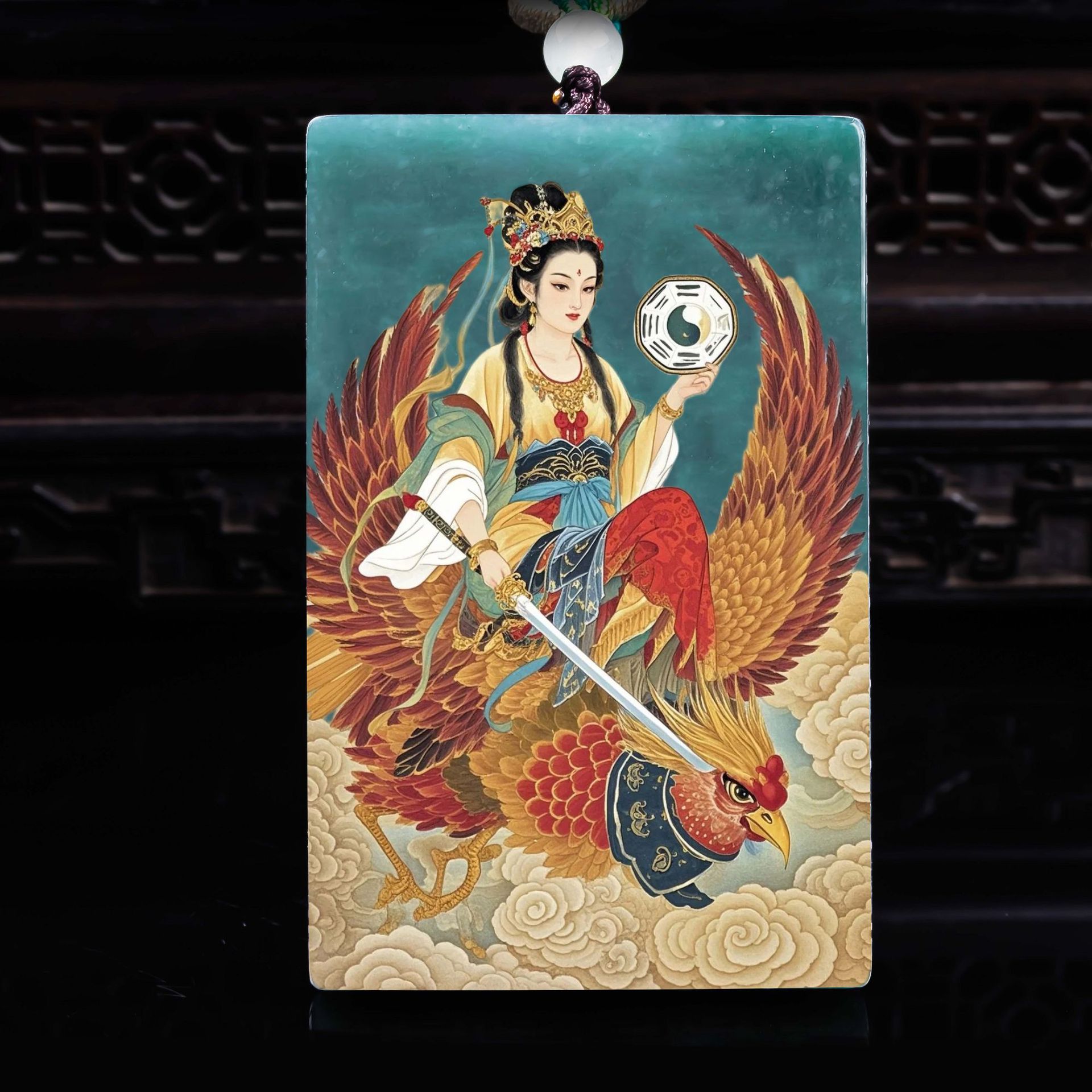 Natural Grade A Jadeite Nine Heavens Mysterious Maiden Double-Sided Exquisite Craftsmanship Ultra-High Definition Printing High Icy Type Old Jadeite Pendant, Jade Beauty