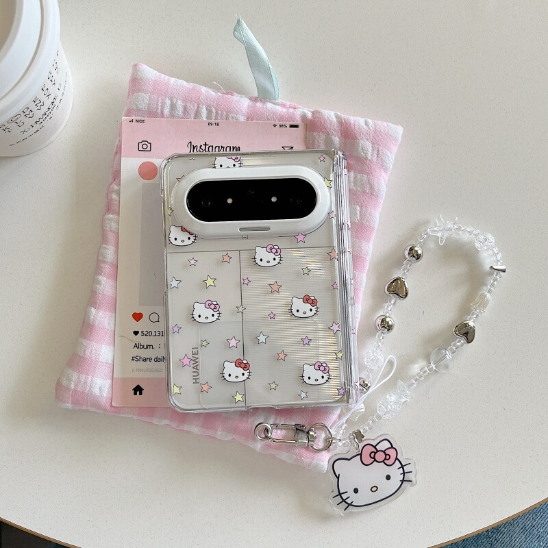 Korean-Style Cute Colorful Star Kitty Cat Case Suitable for Huawei Puraxmax New Foldable Screen Phone Case N3