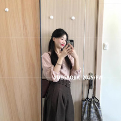 Creambaby Studio 复古粉色花边镂空刺绣衬衫上衣女秋季新款