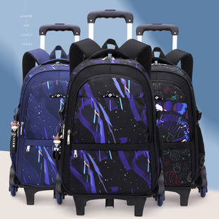 Natural fish cross-border new trolley schoolbag primary school male fashion large capacity detachable shoulder bag a generation of hair