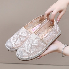 渔夫鞋女2025年夏季新款一脚蹬懒人鞋女透气蕾丝网布老北京布鞋女
