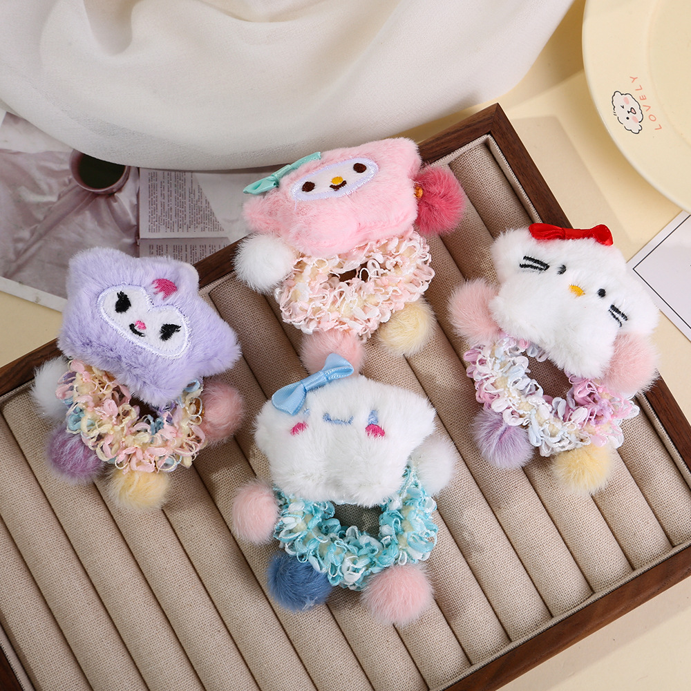 Niños cuerdas de cabello Kulomi 2024 nuevas estrellas de peluche lindas anillo de cabello para niñas Zuma bola de cola de caballo adornamiento para el cabello