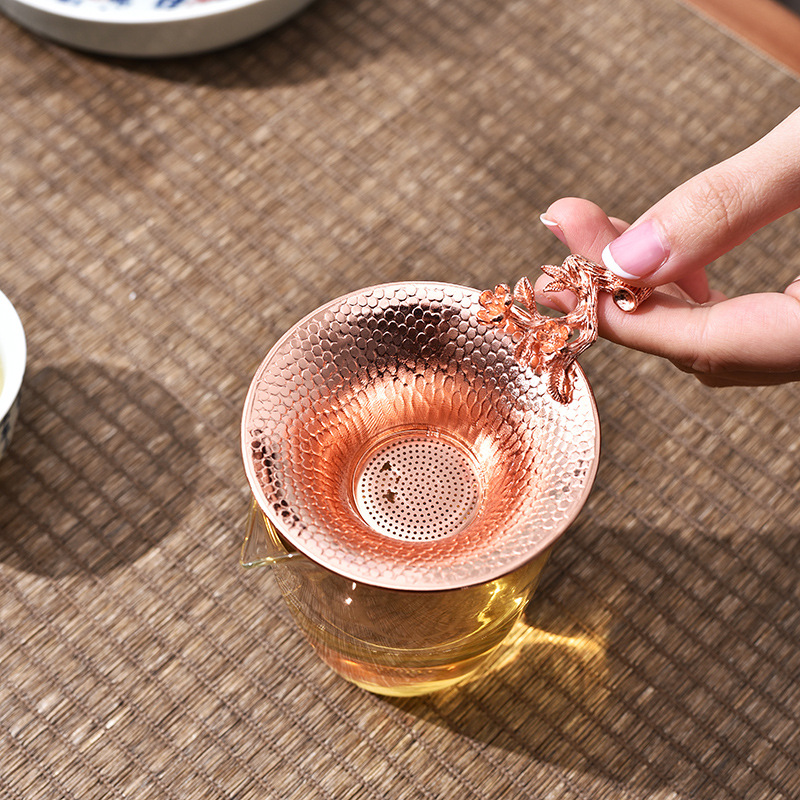 手工紫铜一体茶漏茶滤创意茶托梅花紫铜茶漏茶过滤器功夫茶具配件