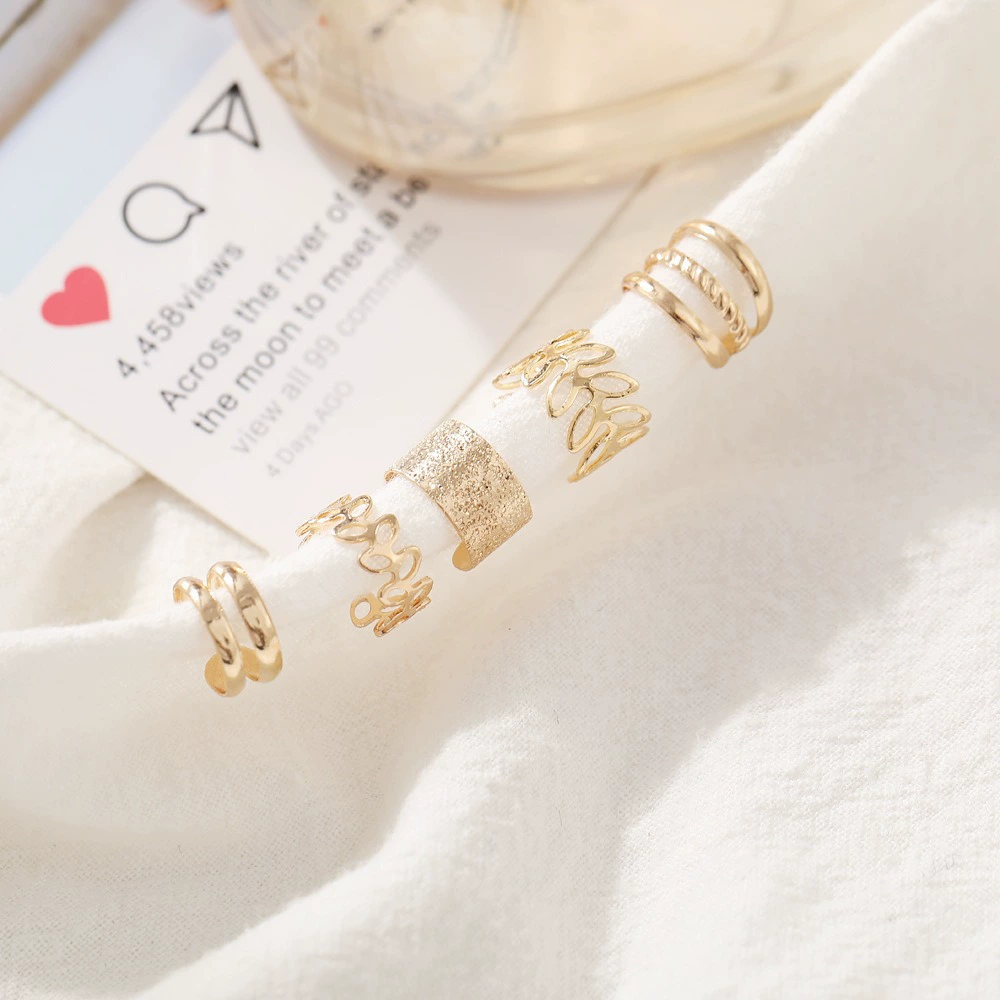 Ear Cuff Set, Gold-Tone Non-Pierced Ear Clips, Simple Elegant Designs, 4 Color Codes