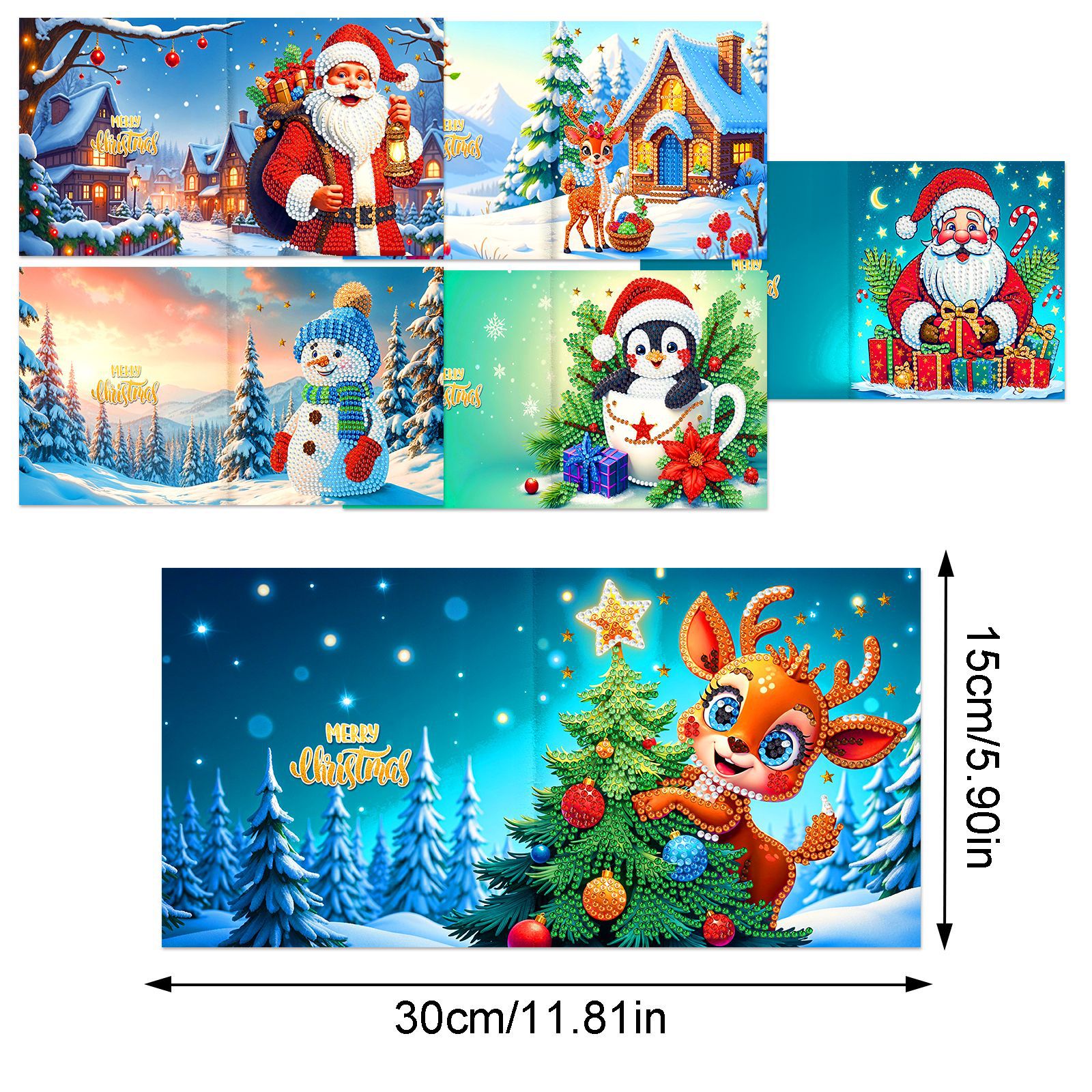 Explosiones transfronterizas de Navidad multiserie de tarjetas de felicitación puntuales hechas a mano 9 conjuntos de sobre de diamante 6 conjuntos de dibujos animados