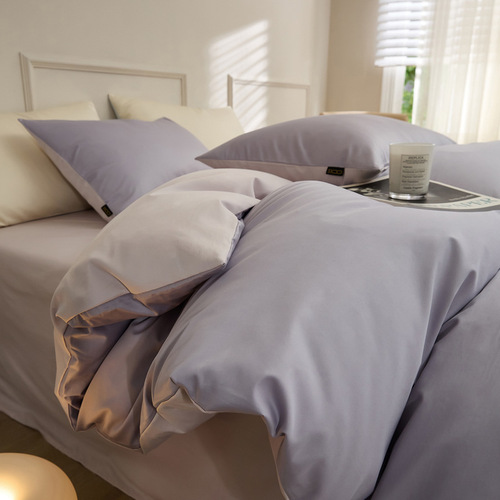 A Class 100 Piece Simple Long Staple Cotton Damask Four-Piece Set Bedspread with Pocket Red Book Trendy Dorm All-Cotton Quilt Cover and Sheet Wholesale