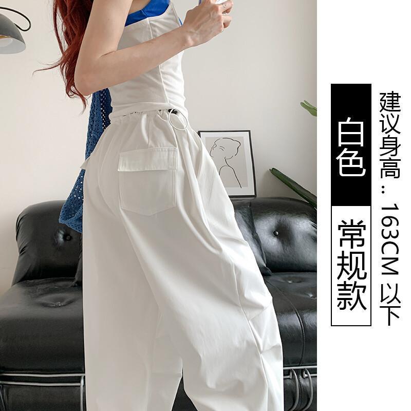 2025小红书爆款深灰工装裤女春秋夏季薄款新款美式抽绳直筒复古|undefined
