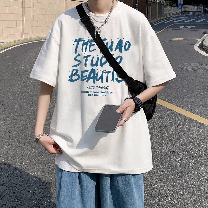 潮牌純綿アルファベット半袖tシャツ男性夏のゆるいtシャツごろつきイケメンカップル上着丸襟tシャツ|undefined