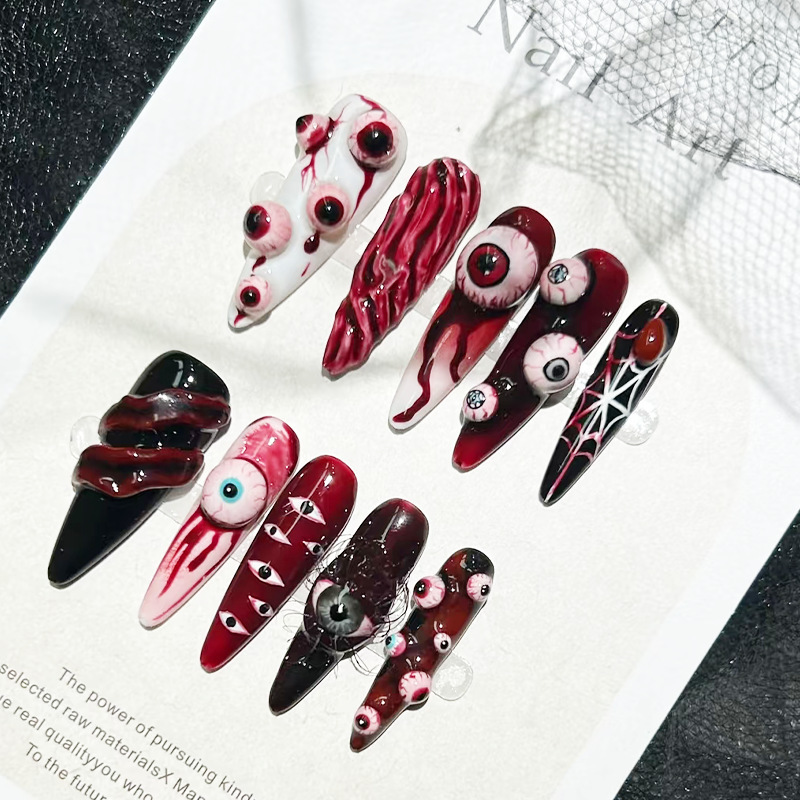 Popular Foreign Trade Item: 30 Pieces of Halloween Horror 3D Eyeball Wearable Nails