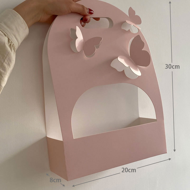 Bolso de la flor del Día de San Valentín DIY arreglo floral bolsa canasta de flores portátil caja de flores de mariposa de papel fresco floral caja de flores portátil